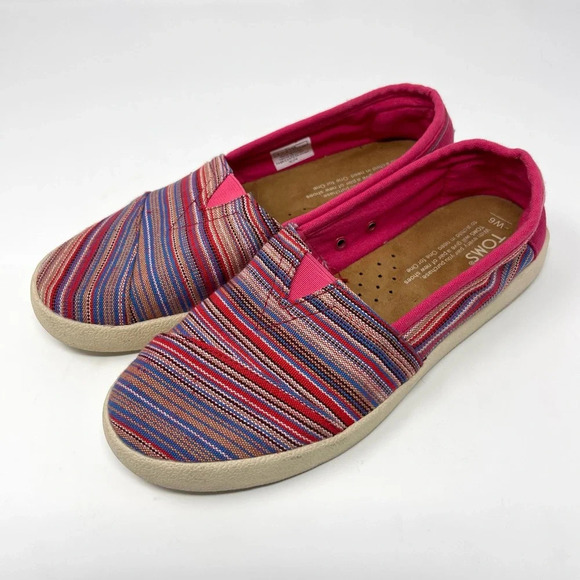 Toms Avalon Raspberry Stripe Woven Slip On Sneakers - Picture 8 of 10